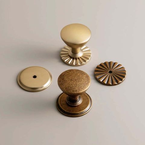 Champagne Bronze Zinc Alloy Cabinet Knobs With Plate Six Pack Single Hole Kitchen Cabinet Pulls Drawer Hardware With Backboard Spacer