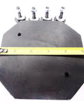 Heavy Duty Rubber Arm Pad Set Of 4 With All Hardware including octagon shaped pad and mounting bolts, shown with measuring tape