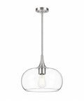 HXXLFONEDP Glass Pendant Light for Kitchen Island, 10 Inch, Brushed Nickel with wide clear glass shade and adjustable hanging rod.
