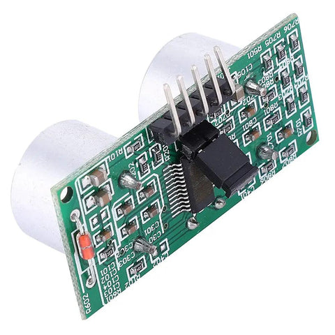 Top-Notch Ultrasonic Sensor Module With Temperature Compensation For Spot On Distance Sensing, 2cm To 4.5m Range, DC 2.4 To 5.5V, 3mm Resolution, Great For Robotics, DIY Projects, And Prototyping (2018+), showing front view with circuit board and connectors.