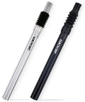 Black and silver Beefed Up Suspension Seatpost for bike with 40mm travel and adjustable rebound, shown side by side