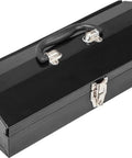 Heavy Duty 16 Inch Hip Roof Portable Steel Toolbox With Dead Tight Metal Latch And Corrosion Resistant Powder Coating Tough Wall Mount Or Bench Organizer For Gearheads And Pros Black, top view.