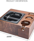 Rock Solid Espresso Knock Box With Detachable Dregs Bin And Anti Slip Base Stainless Steel Tamping Platform showing dimensions and materials.