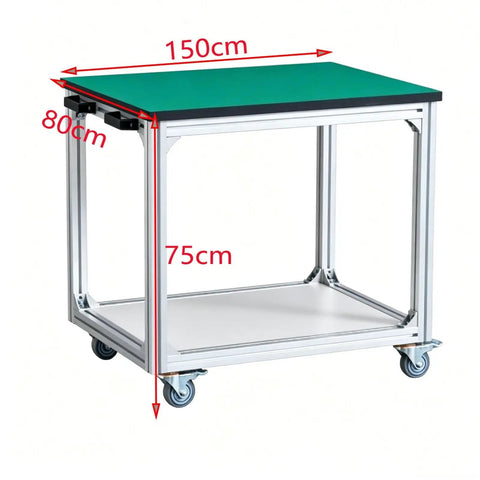 Industrial Anti Static Mobile Workbench Aluminum Utility Cart With 150X80cm Desktop Built Like A Tank showing dimensions and solid construction.