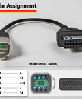 6 Pin To 16 Pin OBD2 Diagnostic Adapter Cable For Motorcycles And Off Road Vehicles With 6 Pin Port, 11.81 inch length