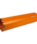 Four Inch Diamond Turbo Core Drill Bit Hole Saw For Concrete And Masonry With Fourteen Inch Drill Depth, orange body, side angle view