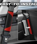 2 Pack Car Seat Belt Cover Pads Soft Carbon Fiber Leather Shoulder Protector For Ultra Comfy Driving And Neck Comfort Universal Safety Belt Strap Cover To Prevent Friction And Strap Chafing Red installed view in vehicle.