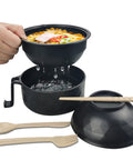 Ramen Cooker Bowl With Built In Handles And Chopsticks, 33oz Microwave Noodle Bowl for dorms, sleek black, draining feature shown