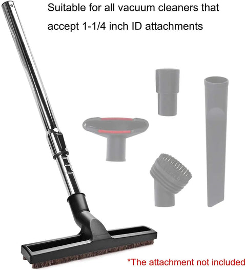 Hardwood Floor Vacuum Brush With 1-1/4 Inch Extension Wands Replacement Attachment For Most Vacuums, 12 Inch Horsehair Bristles