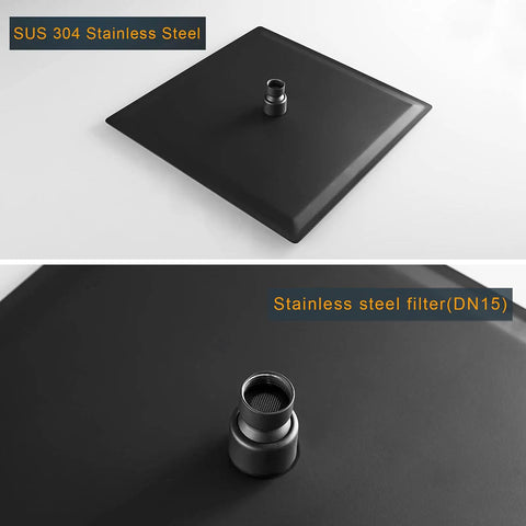12 Inch Square Rain Shower Head With High Pressure Waterfall Flow, Ultra Thin Stainless Steel, Matte Black, silicone nozzles top view.