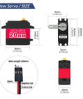 Beefy 20Kg-Cm Torque Digital Servo With Full Metal Gears dimensions and wiring diagram, waterproof RC servo, aluminum case, 270 degree rotation.