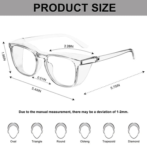 Heavy Duty 72 Pack Safety Glasses With Side Shields And Rock Solid Ansi Z87 Plus Certification For Top Tier Eye Protection On Construction Sites. Product size measurements shown.