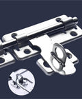 Premium Stainless Steel Sliding Bolt Latch for Outdoor Gates and Barn Doors Heavy Duty Self Closing Slide Bolt Door Catch With Smooth Action Silver Finish close-up view.