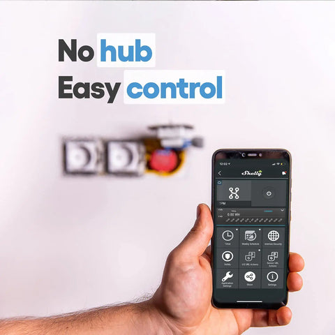 Hand holding phone showing app for WiFi Smart Relay Switch With Power Metering For Home Automation 1 Channel Up To 16A UL