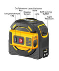 Pro Grade Digital Laser Tape Measure Workhorse 60 Meter 197 Ft Range showing buttons and features on high-def display.