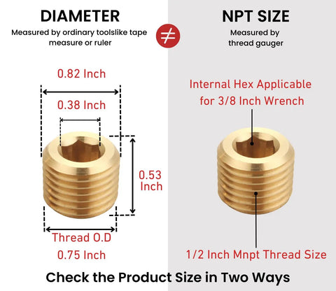 Half Inch NPT Male Brass Pipe Plug With Countersunk Head And Internal Hex Drive For Easy Tightening And Reliable Seals Three Quarters Inch Outer Diameter Industrial Grade Pack Of Five