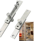 1 Set Premium Heavy Duty Stainless Steel Hidden Pivot Hinges Featuring Advanced Soft Close Hydraulic Dampers For Silent Self Closing Cabinet Doors Smooth As Butter And Zero Slap Guarantee, shown in detail.