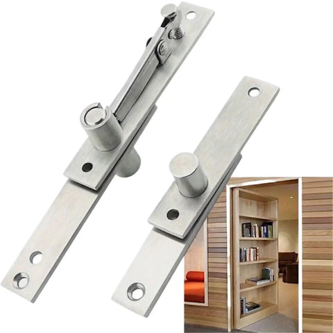 1 Set Premium Heavy Duty Stainless Steel Hidden Pivot Hinges Featuring Advanced Soft Close Hydraulic Dampers For Silent Self Closing Cabinet Doors Smooth As Butter And Zero Slap Guarantee, shown in detail.