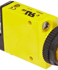 Mini Beam Photoelectric Sensor With Convergent Sensing Mode Visible Red LED 43 Mm Sensing Range 10 to 30 VDC Supply Bipolar NPN PNP Output 4 Pin Euro Style QD Connector M18 Mount Light Dark Operate Selector Factory Floor Ready yellow M18 threaded body