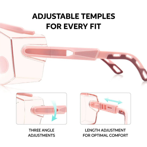 OTG Safety Goggles That Fit Over Prescription Glasses, Anti Fog, ANSI Z87.1 Certified, adjustable temples detail view