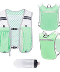Hydration Vest Pack For Running And Outdoor Adventures, lightweight green backpack with adjustable water reservoir and reflective panels.
