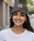 Woman wearing Dope Dark Gray Adjustable Baseball Cap For Men With Classic Fit, Easy Buckle, Everyday Street Style.