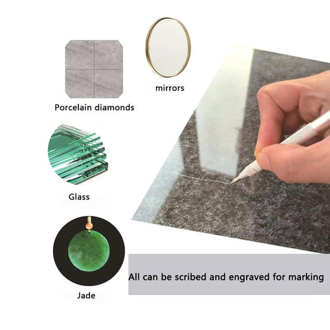 Top Shelf Heavy Duty Tungsten Carbide Scriber Tool With Ridiculously Strong Magnet Plus Twenty Ready Swap Marking Tips For Dead Easy Engraving On Tough Metal Glass Wood Ceramic Surfaces on glass and jade surfaces.