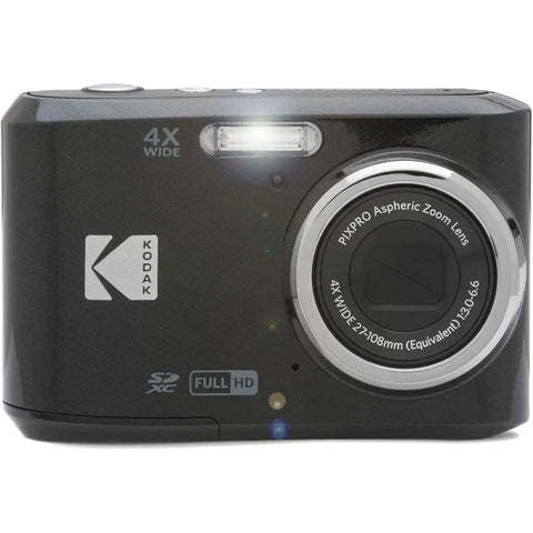 Front view of FZ45 Digital Camera With 16MP Sensor, 4X Optical Zoom, 27MM Wide Angle, Full HD 1080P Video, Compact Black