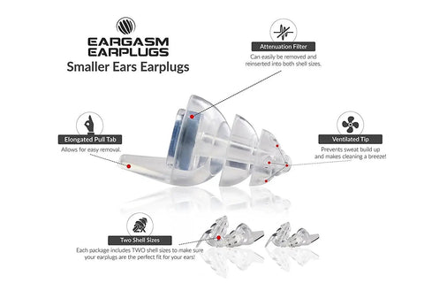 Image of Smaller Ears Earplugs for Concerts and Festivals, High Fidelity Noise Reduction Up to 21 dB, showing design features.