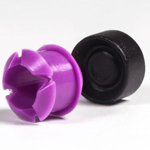 Transmission Shift Cable Bushing Repair Kit And Install Tool Set, 2 Pack, black and purple bushings side-by-side