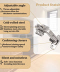 Product features of Four Pack 135 Degree Lazy Susan Cabinet Hinges With Adjustable Silent Operation, showing hinge details