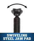Swiveling jaw pad of Beefy Five Inch Opening C Clamp With Two And A Half Inch Throat, Two Thousand Two Hundred Fifty Lbs Clamping Force