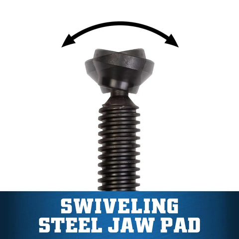 Swiveling jaw pad of Beefy Five Inch Opening C Clamp With Two And A Half Inch Throat, Two Thousand Two Hundred Fifty Lbs Clamping Force