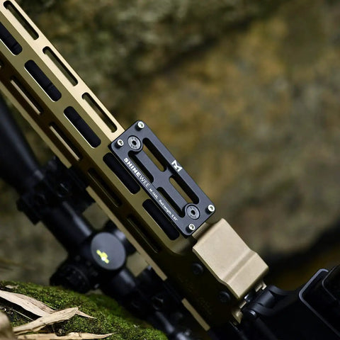 Arca Dovetail Rail For M-LOK System Quick Release Tripod Mount Adapter Built For Arca-Swiss And RRS Standards attached on rifle.