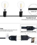 Parallel circuit detail of G40 Outdoor String Lights 50 Ft With 52 Shatterproof Bulbs And 2 Spare, Weatherproof IP44 description