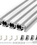 Four Pack 350mm 20x20 Aluminum Extrusion T-Slot Silver Anodized Profile For DIY 3D Printer Frame And Linear Rail Setup European Standard Build Parts For Custom Builds And Hobbyists, with brackets
