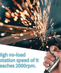 Built Tough Pneumatic Die Grinder With Fast Swap Chuck And Angled Shank For Zero Hassle Metal Deburring Wood Finishing And Rubber Shaping At A Rock Solid Two Thousand Rpm in action smoothing metal, sparks flying.