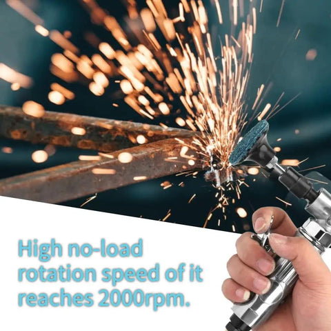 Built Tough Pneumatic Die Grinder With Fast Swap Chuck And Angled Shank For Zero Hassle Metal Deburring Wood Finishing And Rubber Shaping At A Rock Solid Two Thousand Rpm in action smoothing metal, sparks flying.