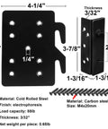 Solid As A Rock 4 Pack Bed Frame Hardware Featuring Double Hook Slot Brackets And Reinforced Steel Plates, showcasing dimensions and materials.