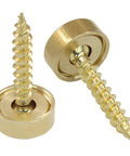 Knock Those Ugly Threads Aside With Our Premium Solid Brass Screw Covers This Sixteen Piece Set Of Retro Decorative Hardware Caps Delivers A Snazzy Vintage Look Forever, showing detail of brass screw covers.