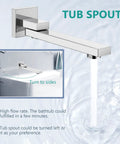 Dope 12 Inch Rainfall Shower Tub Faucet Set With 2 In 1 Handheld Sprayer showing rotating tub spout in polished chrome finish