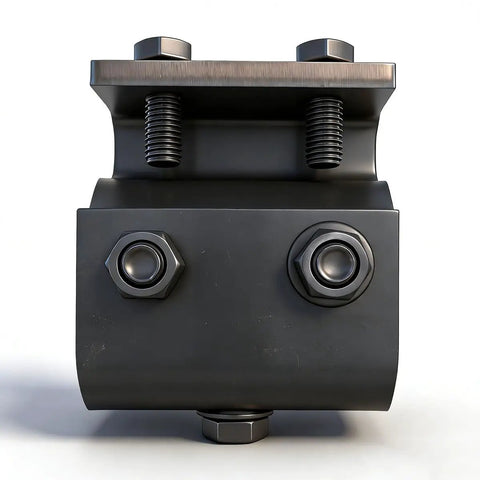 Front view of Beefy Channel Trolley Track Hanger Bracket For I-Beams And 1-5/8 Inch Strut Channel, rust-resistant black finish