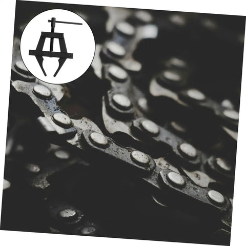 Hella Durable Motorcycle Chain Tensioner Tool Adjustable Chain Tightener for S Chain over a close-up of a motorbike chain.