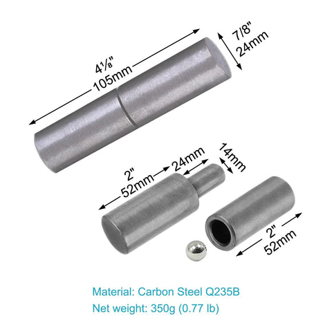 Four weld-on barrel hinges, carbon steel, 4⅛ x 1 in, 1/2 in pin, ball-bearing detachable set