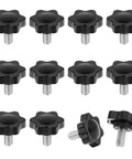 1/4-20 Knurled Thumb Screws Set, Black Plastic Knobs, 12 Pieces, Boss-Grade Grip Screws for machines, furniture, umbrella bases