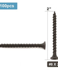 Number 8 By 2 Inch Wood Screws 100 Pack Black Phosphate Coated Stainless Flat Truss Head Self Tapping Drywall Fasteners