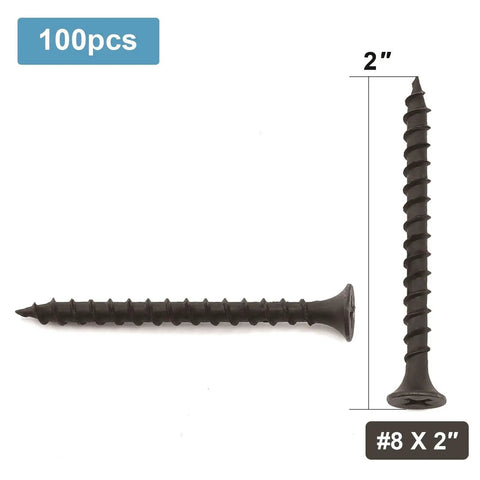 Number 8 By 2 Inch Wood Screws 100 Pack Black Phosphate Coated Stainless Flat Truss Head Self Tapping Drywall Fasteners