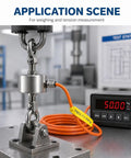 50 Kg Mini Load Cell Sensor For Tension And Compression Testing, Top Notch Precision 0.1 Percent, Stable Force Readings For Lab And Production Use, Great For Experimental Setups And Quality Control. stainless steel load cell on test bench with 50.00 kg display