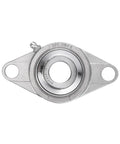 Two Pack Self Aligning Pillow Block Bearings 3/4 Inch Bore Base Mounted Chrome Steel With Stainless Housing Sealed And Built To Last Includes Key Wrench SUCFL204-12, front view