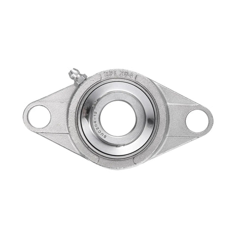 Two Pack Self Aligning Pillow Block Bearings 3/4 Inch Bore Base Mounted Chrome Steel With Stainless Housing Sealed And Built To Last Includes Key Wrench SUCFL204-12, front view